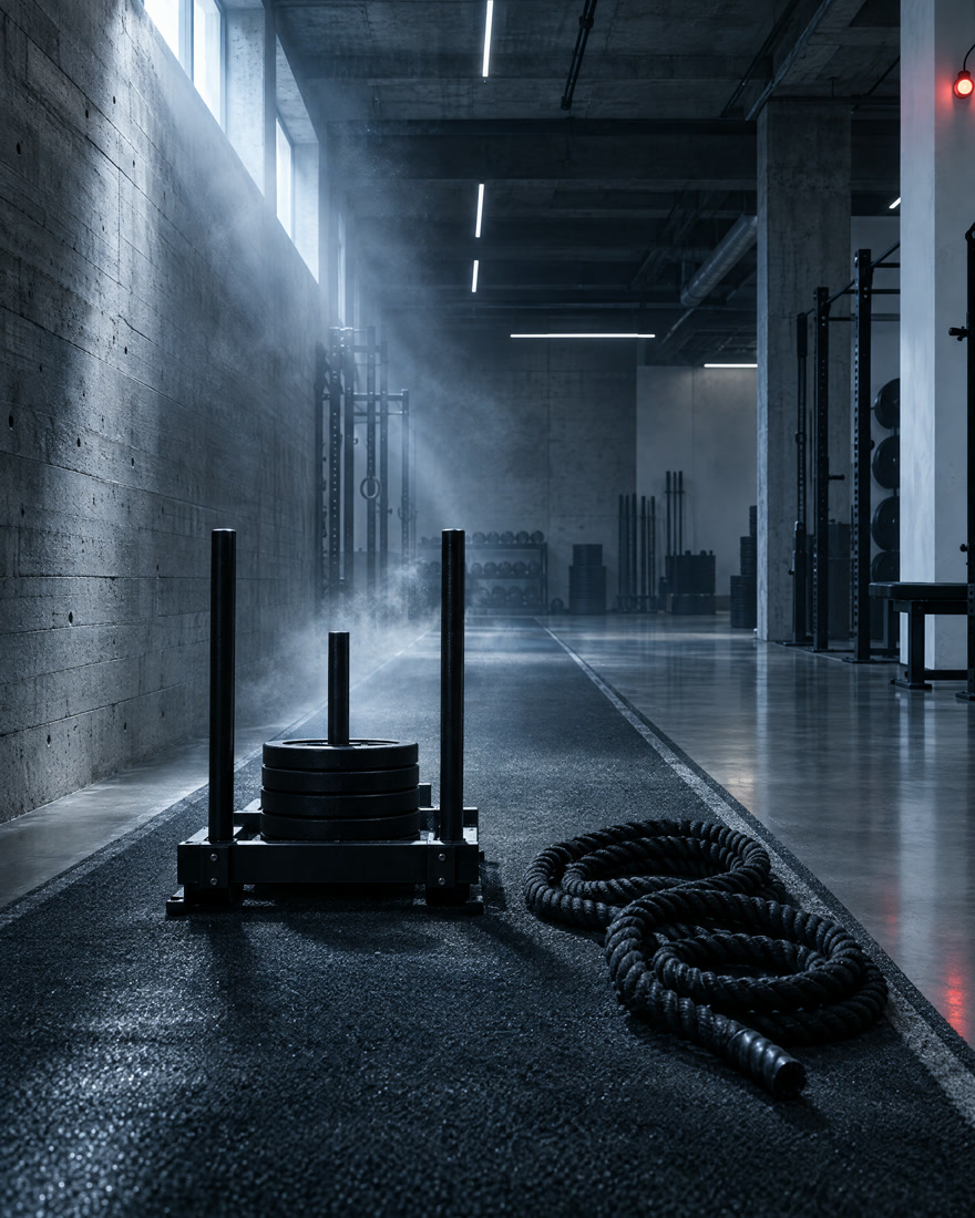 Zona de acondicionamiento con cuerdas y sleds